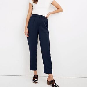 NWT Madewell drapey satin pleated trousers navy blue